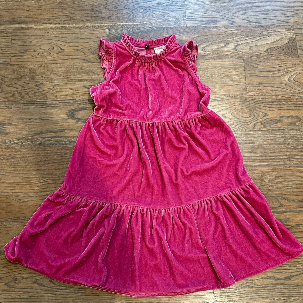 Pink velour tiered crew cuts dress. Size 6. Euc.